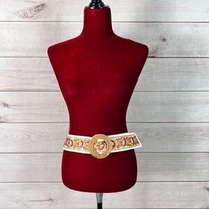 Anthropologie Belt Embroidered Floral Braided Rattan Buckle Boho